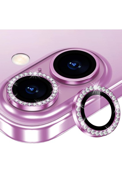 (Kaliteyi Bozmaz) iPhone 16 / 16 Plus Uyumlu Taşlı Pembe Kamera Gri Lens Koruyucu