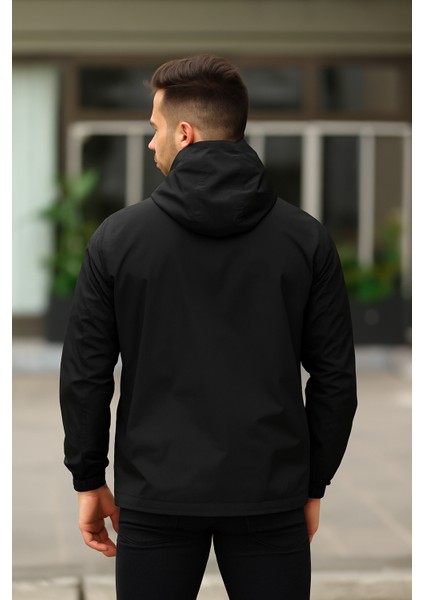 Erkek Astarlı Bol Cepli Siyah Rüzgarlık & Yağmurluk modelleri