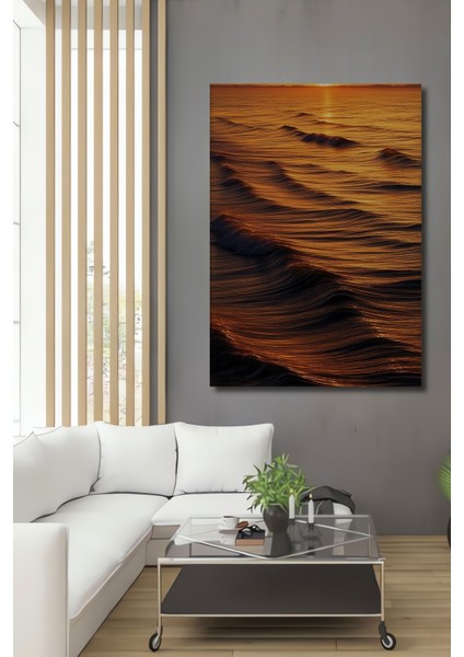 Altın Deniz Dalgaları Yağlı Boya Görünümlü Dekoratif Ahşap Ev/işyeri/ofis Kare Tablo