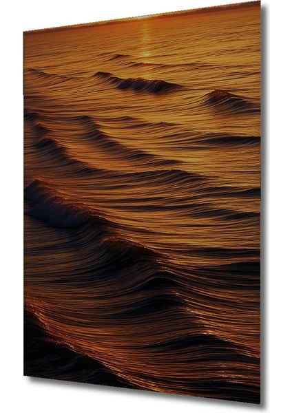 Altın Deniz Dalgaları Yağlı Boya Görünümlü Dekoratif Ahşap Ev/işyeri/ofis Kare Tablo fiyatları
