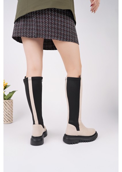 Diasa Süet Kalın Taban Streç Detaylı Fermuarlı Kadın Çizme fiyatları