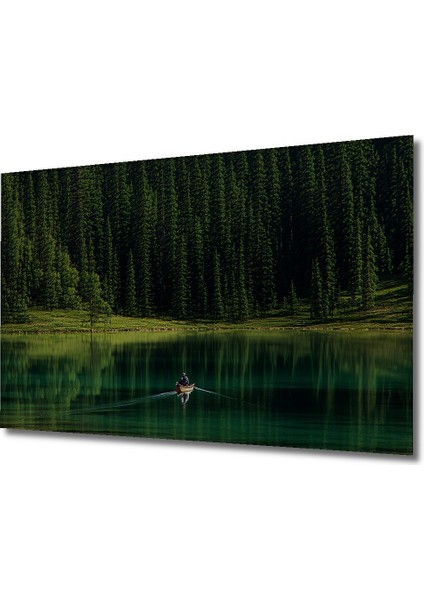 Yeşil Gölün Kanosu Huzurlu Orman Manzarası Dekoratif Ahşap Ev/işyeri/ofis Kare Tablo fiyatları