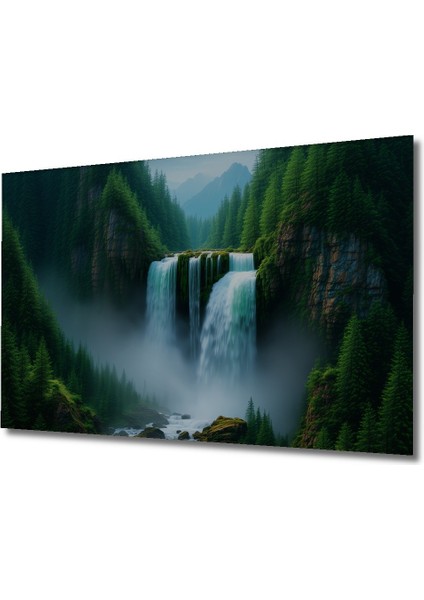 Yeşil Vadi Şelalesi Yağlı Boya Görünümlü Dekoratif Ahşap Ev/işyeri/ofis Kare Tablo fiyatları