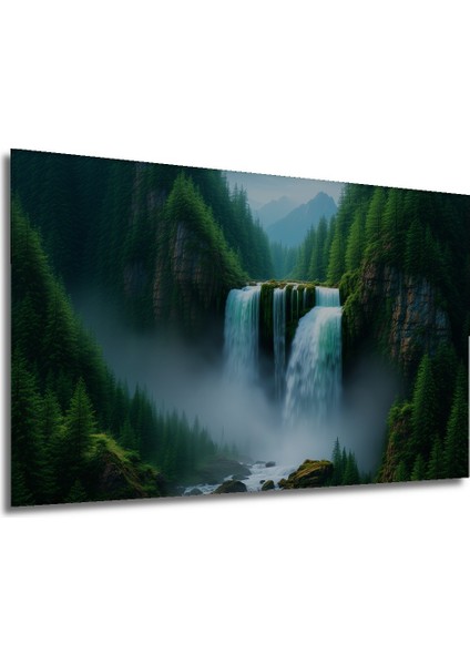 Yeşil Vadi Şelalesi Yağlı Boya Görünümlü Dekoratif Ahşap Ev/işyeri/ofis Kare Tablo modelleri