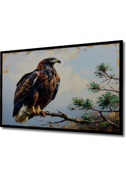Çerçeve Görünümlü Kartalın Görkemli Yağlı Boya Görünümlü Dekoratif Ahşap Işyeri/ofis Kare Tablosu fiyatları