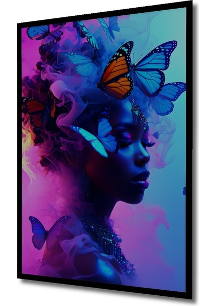 Çerçeve Görünümlü Neon Işıltılı Kelebek Dansı Yağlı Boya Görünümlü Dekoratif Ahşap Ofis Kare Tablo fiyatları
