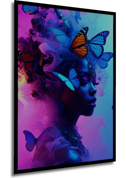 Çerçeve Görünümlü Neon Işıltılı Kelebek Dansı Yağlı Boya Görünümlü Dekoratif Ahşap Ofis Kare Tablo modelleri