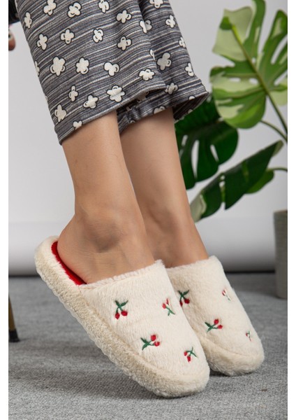 Unisex Kadın Kiraz Desen Pofuduk Çeyiz Bohça Ev Terliği Ses Yapmaz Kaymaz Taban Ev Terlik fiyatları