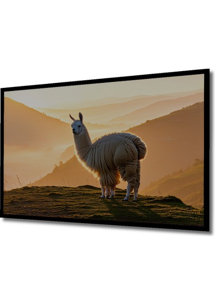 Çerçeve Görünümlü Gün Batımı Altın Llama Manzarası Yağlı Boya Görünümlü Ahşap Ofis Kare Tablo fiyatları
