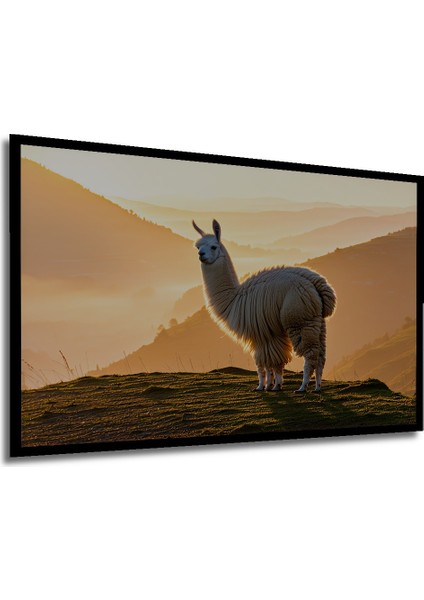 Çerçeve Görünümlü Gün Batımı Altın Llama Manzarası Yağlı Boya Görünümlü Ahşap Ofis Kare Tablo modelleri