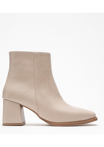 Kadın Sade Küt Burunlu Topuklu Bot Ten Cilt fiyatları