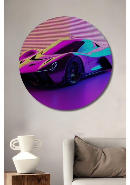 Neon Işıltılı Süper Araba Dijital Sanat Ev/işyeri/ofis/salon Ahşap Dekoratif Yuvarlak Tablo
