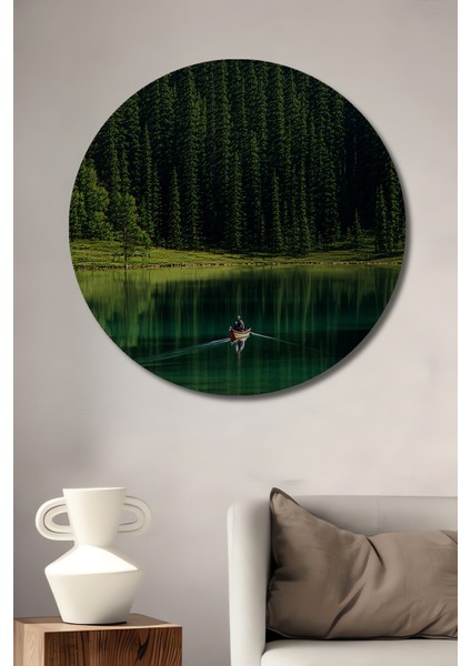 Yeşil Gölün Kanosu Huzurlu Orman Manzarası Dekoratif Ahşap Ev/işyeri/ofis Yuvarlak Tablo