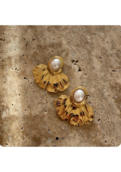 Gold Yelpaze Model Çelik Küpe