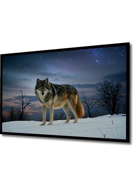 Çerçeve Görünümlü Kar Manzarası Kurt Yağlı Boya Görünümlü Dekoratif Ahşap Ev/işyeri/ofis Kare Tablo fiyatları