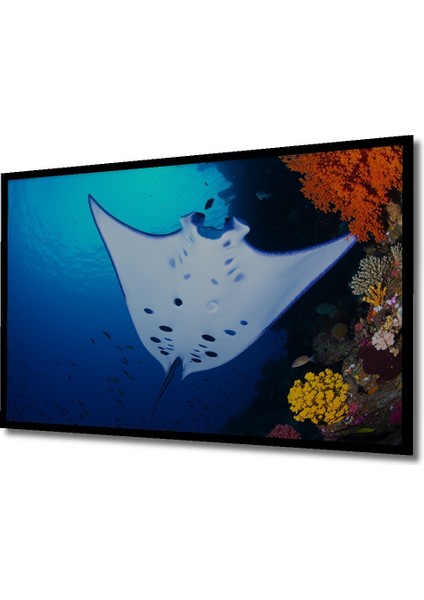Çerçeve Görünümlü Manta Vatozu Mercan Resifi Sulu Boya Görünümlü Dekoratif Ahşap Ofis Kare Tablo fiyatları