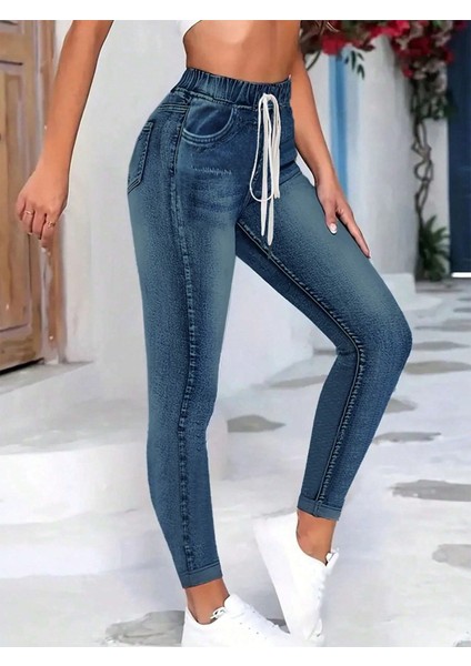 Kadın Belden Bağlamalı Cepli Yüksek Bel Kot Pantolon modelleri