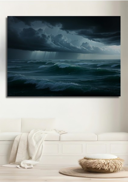 Fırtınalı Denizde Yağlı Boya Görünümlü Dalgalar Ev/işyeri/ofis Dekoratif Ahşap Kare Tablosu