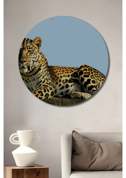 Yağlı Boya Görünümlü Leopar Ev/işyeri/ofis Yuvarlak Tablosu Sanatsal Dekoratif Ahşap Dekoratif