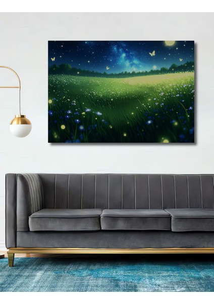 Gece Kelebekleri Çiçek Bahçesi Yağlı Boya Görünümlü Dekoratif Ahşap Ev/işyeri/ofis Kare Tablo