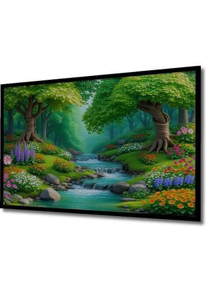 Çerçeve Görünümlü Sulu Boya Görünümlü Şelale Orman Ev/işyeri/ofis Dekoratif Ahşap Kare Tablosu fiyatları
