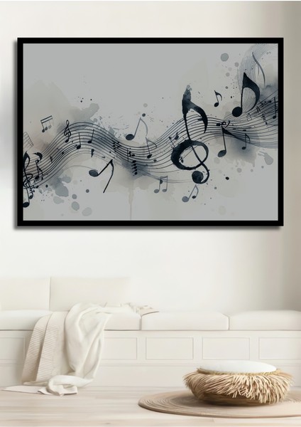 Çerçeve Görünümlü Müzik Notaları Sulu Boya Görünümlü Dekoratif Ahşap Ev/işyeri/ofis Kare Tablo