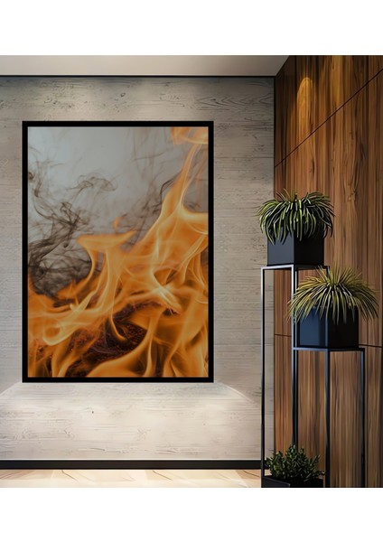 Çerçeve Görünümlü Ateş Dansı Yağlı Boya Görünümlü Dekoratif Ahşap Ev/işyeri/ofis Kare Tablo