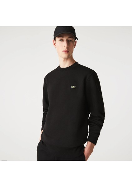 Erkek Klasik Fit Siyah Bisiklet Yaka Sweatshirt