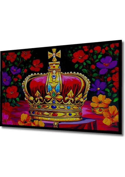Çerçeve Görünümlü Kraliyet Tacı Çiçek Bahçesi Yağlı Boya Görünümlü Dekoratif Ahşap Ofis Kare Tablo fiyatları