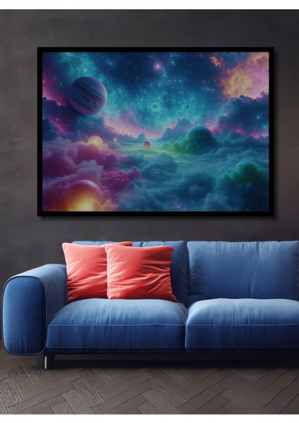 Çerçeve Görünümlü Rüya Gezegenler Pastel Boya Görünümlü Dekoratif Ahşap Dekoratif Ofis Kare Tablo