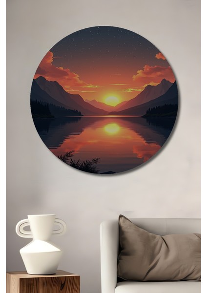 Güneşin Büyülü Yansıması Yağlı Boya Görünümlü Dekoratif Ahşap Ev/işyeri/ofis Yuvarlak Tablo