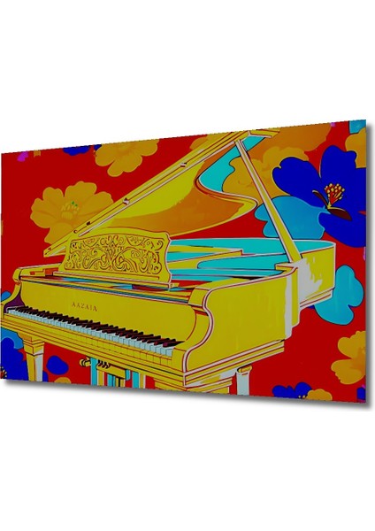 Çiçekler Arasında Sarı Piyano Pop Art Yağlı Boya Görünümlü Dekoratif Ahşap Ev/işyeri/ofis Tablo fiyatları