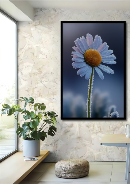 Çerçeve Görünümlü Buzlu Papatya Rüyası Yağlı Boya Görünümlü Dekoratif Ahşap Işyeri/ofis Kare Tablo
