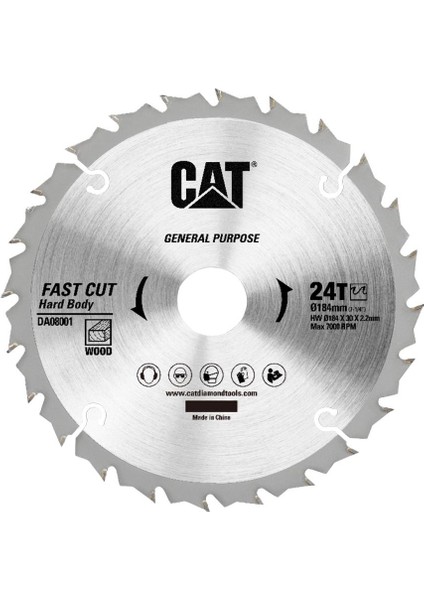 DA08001 184X30MM Ahşap Kesme Elmas, Daire Testere Bıçağı 24 Diş