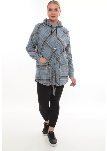 Büyük Beden Rahat Kalıp Kapüşonlu Oduncu Kadın Gömlek Hırka fiyatları