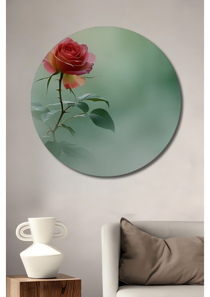 Pastel Tonlarda Gül Bahçesi Dekoratif Ahşap Ev/işyeri/ofis Yuvarlak Tablo