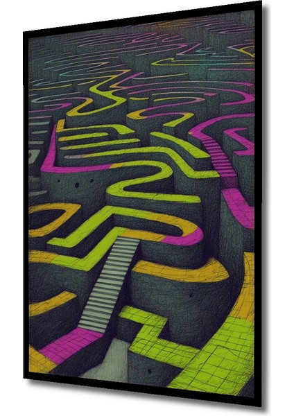 Çerçeve Görünümlü Neon Labirent Kara Kalem Görünümlü Dekoratif Ahşap Ev/işyeri/ofis Kare Tablo fiyatları