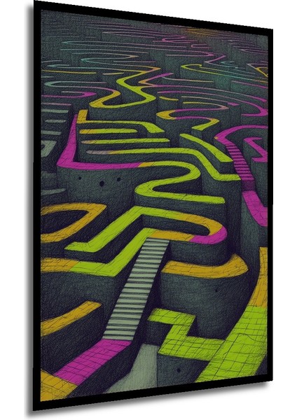 Çerçeve Görünümlü Neon Labirent Kara Kalem Görünümlü Dekoratif Ahşap Ev/işyeri/ofis Kare Tablo modelleri