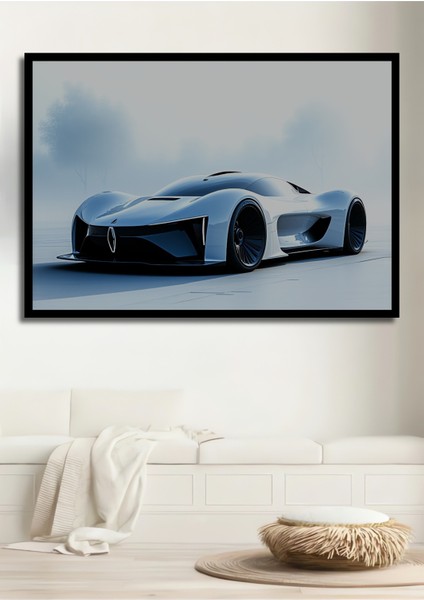 Çerçeve Görünümlü Fütüristik Beyaz Araba Modern Sanat Dekoratif Ahşap Ev/işyeri/ofis Kare Tablo