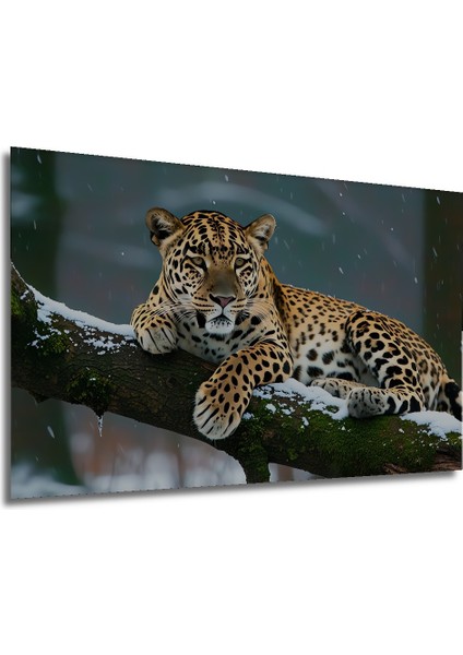 Kar Leoparı Karda Yağlı Boya Görünümlü Dekoratif Ahşap Ev/işyeri/ofis Kare Tablo modelleri