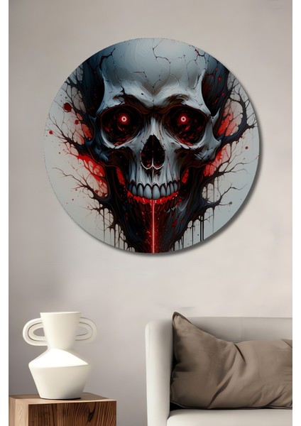 Kızıl Gözlü Kurukafa Ağaç Yağlı Boya Görünümlü Dekoratif Ahşap Ev/işyeri/ofis Yuvarlak Tablo