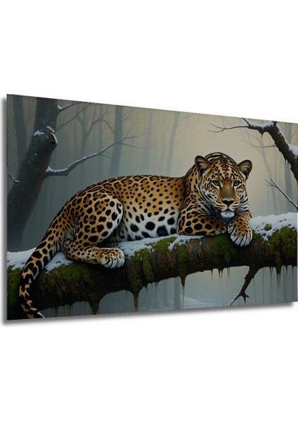 Ormanda Yatan Jaguar Yağlı Boya Görünümlü Dekoratif Ahşap Ev/işyeri/ofis Kare Tablo modelleri