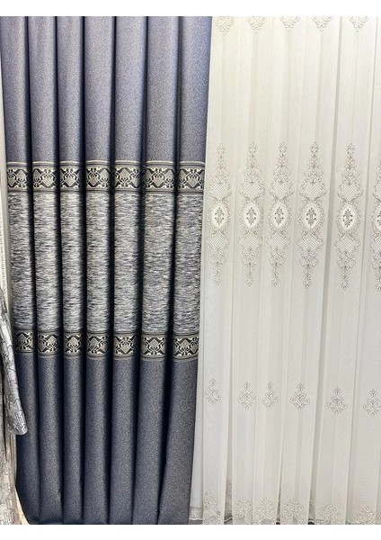 Nivemeshome Likya FT632120 V-502 Lacivert 1/3 Sık Pileli Fon Perde Apm