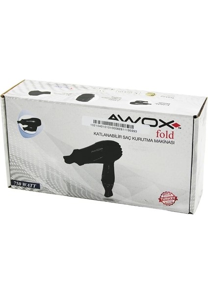 Awox Fold Siyah Seyahat Tipi Katlanabilir Saç Kurutma - Fön Makinesi + Dar Şekillendirici Başlık 750W (4887)