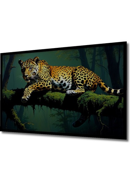Çerçeve Görünümlü Ormanda Yağlı Boya Görünümlü Leopar Ev/işyeri/ofis Dekoratif Ahşap Kare Tablosu fiyatları