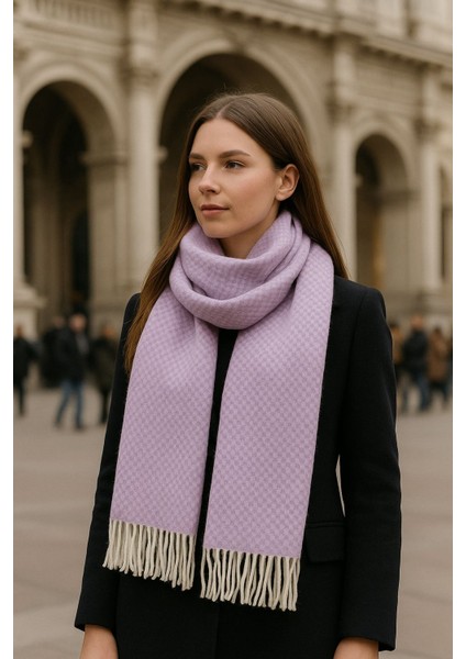 Desenli Lila Akrilik Kadın Kışlık Atkı Püsküllü Şal fiyatları