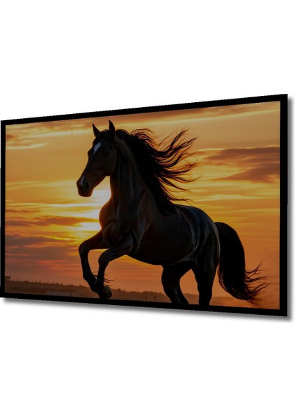 Çerçeve Görünümlü Gün Batımı Asaleti Yağlı Boya Görünümlü At Işyeri/ofis Dekoratif Ahşap Kare Tablo fiyatları