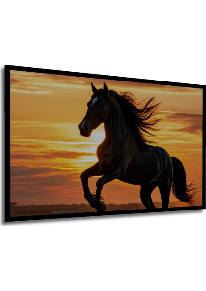 Çerçeve Görünümlü Gün Batımı Asaleti Yağlı Boya Görünümlü At Işyeri/ofis Dekoratif Ahşap Kare Tablo modelleri