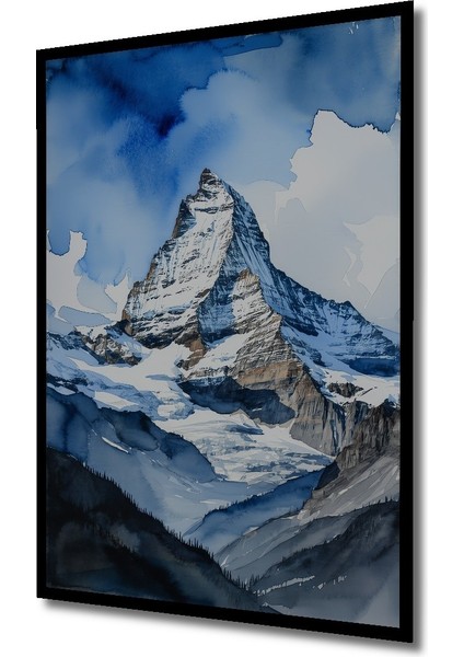 Çerçeve Görünümlü Matterhorn Dağı Sulu Boya Görünümlü Dekoratif Ahşap Ev/işyeri/ofis Kare Tablo fiyatları