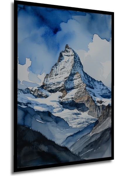 Çerçeve Görünümlü Matterhorn Dağı Sulu Boya Görünümlü Dekoratif Ahşap Ev/işyeri/ofis Kare Tablo modelleri